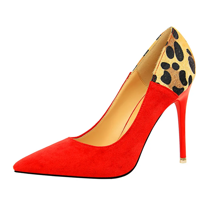 Пикантные женские туфли-лодочки из флока с леопардовым принтом новые модные вечерние туфли на тонком каблуке женские туфли на высоком каблуке с острым носком размеры 34-40