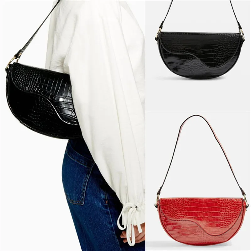 

Female It Bag Niche Design Retro 2019 Crocodile Pattern Half Moon Shape Underarm Shoulder Saddle Bag Women Purse and Handbags By