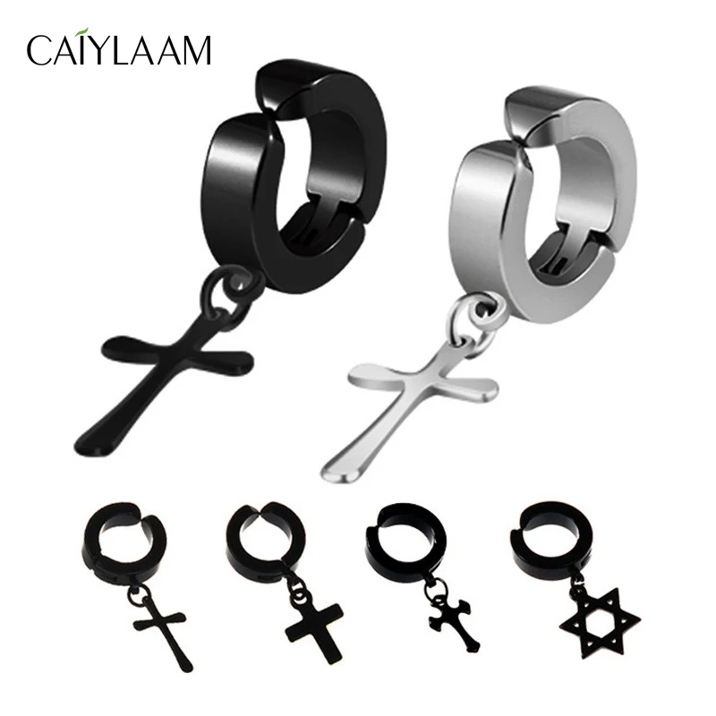 

CAIYLAAM Hip Hop Style Stainless Steel Ear Clip for Men Singe Earrings Cross Shape Earrings Women Ladies Wholesale
