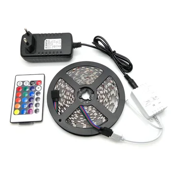 

LED Strip Light 5050 RGB 5M 300LED Flexible Strip Light Set + 24Keys Remote Controller + 12V 3A Power Supply Adapter