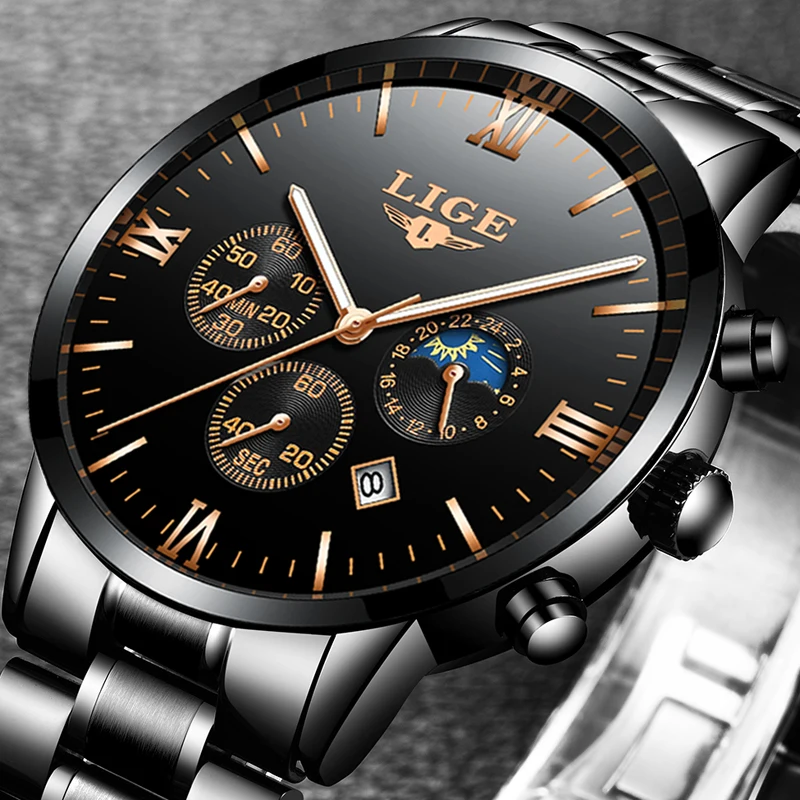 Online Reloj de LIGE reloj de cuarzo de moda para hombres famosos relojes para hombre reloj de acero completo de lujo resistente al agua reloj Masculino