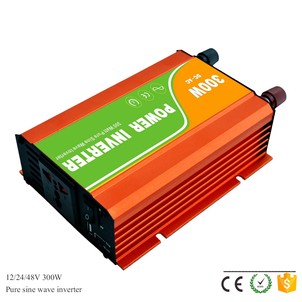 

300W Off Grid Inverter DC to AC Pure Sine Wave Power Inverter Peak 600W Solar/Car Converter/5V USB/12V 24V to 110V 220V Adaptor