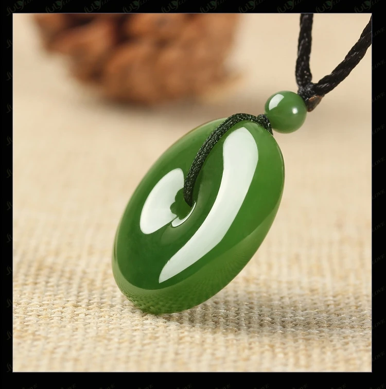 Natural Jade Xinjiang Hetian Jade Pendant Spinach Green Peace Buckle Of
