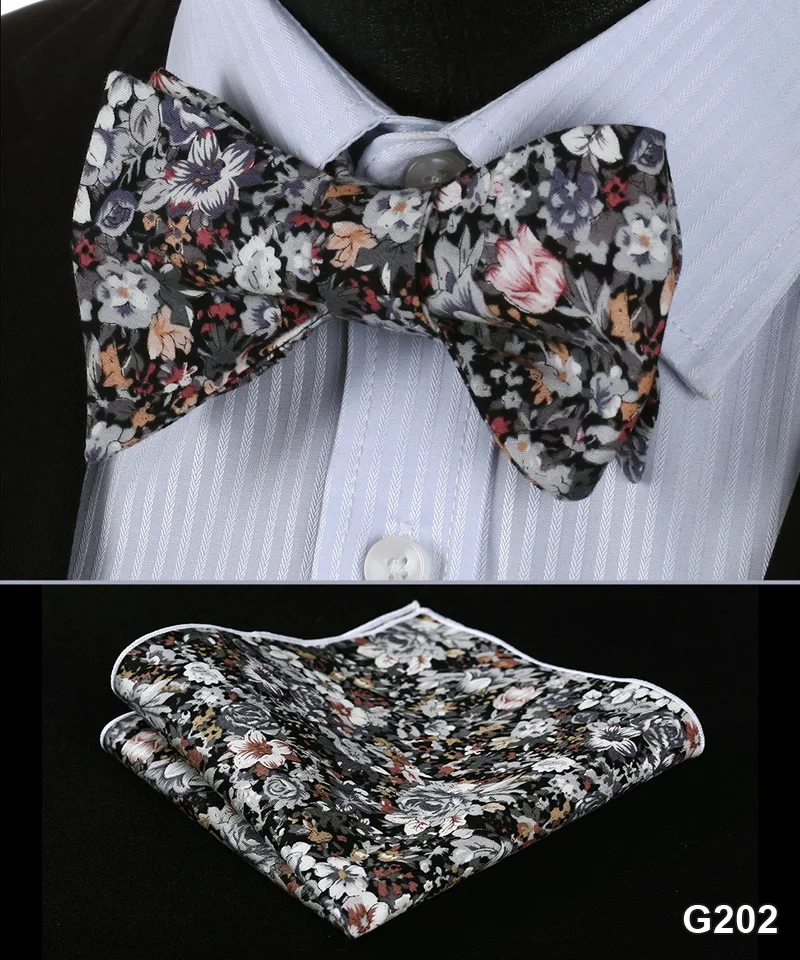  Floral 100%Cotton Jacquard Men Butterfly Self Bow Tie BowTie Pocket Square Handkerchief Hanky Suit 