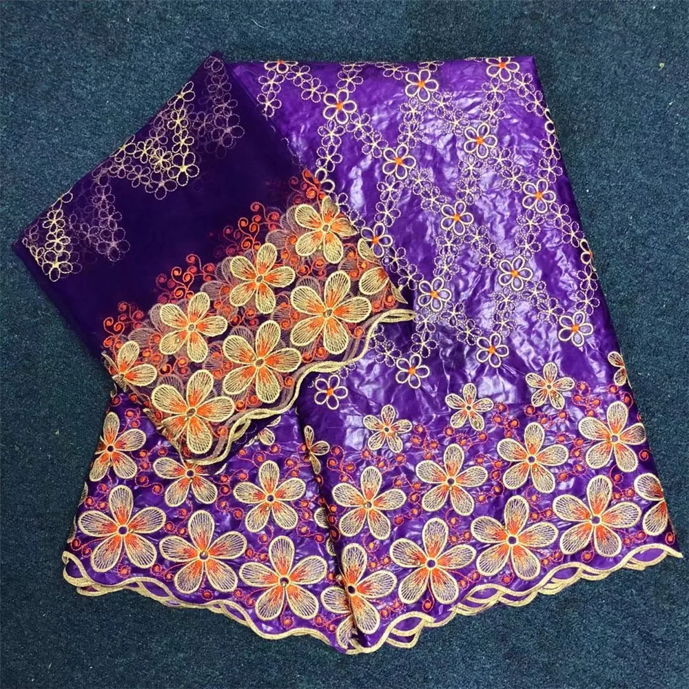 

Purple and gold african bazin riche getzner with stones high quality african gele headtie for wedding HJ25-1