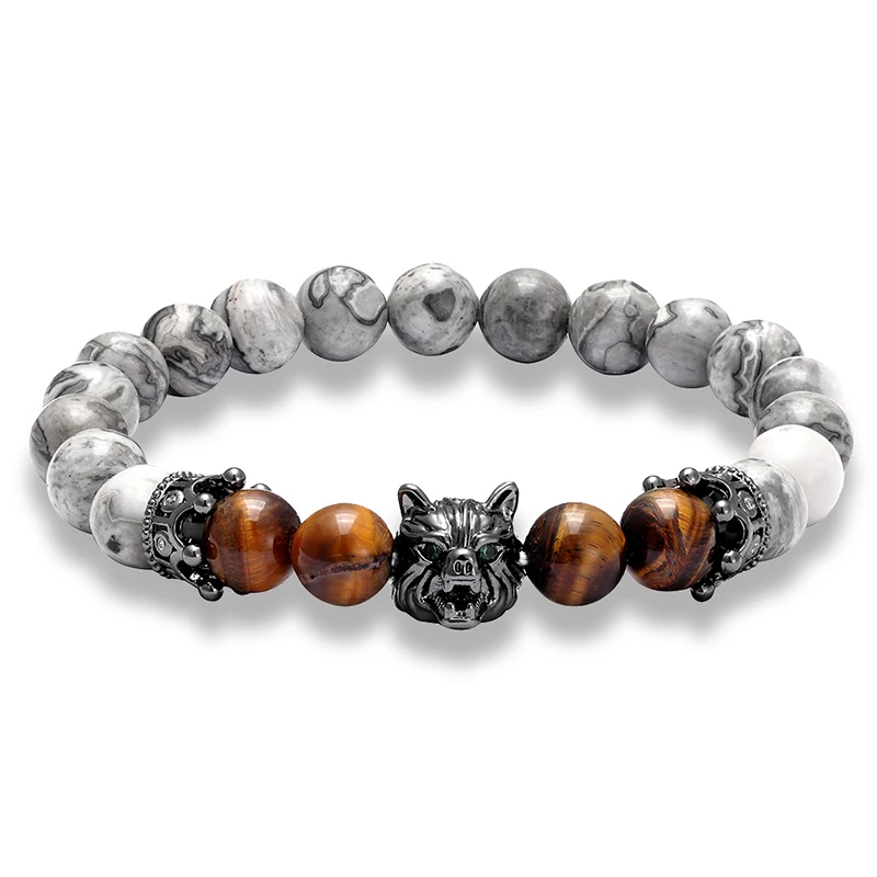 

LIVVY Hot Leopard Head Map Stone Beaded Bracelet Natural Stone Yoga Beaded Bracelet Men and women Friends Gifts AS824