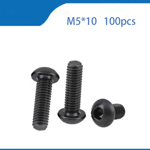 

m5 screw free Shipping 100pcs M5x10 mm M5 screw yuan cup Half round pan head black m5 bolt carbon Steel Hex Socket Head Cap