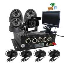 Free Shipping G-sensor I/O H.264 4CH 256G SD WiFi Car DVR Recorder Phone PC Real time View + Car Rear View in-car Dome Camera