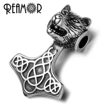 

REAMOR 316L Stainless steel Thor's Hammer Connectors Charms Antelope&Wolf Head Fit Necklace Pendant&Bracelet Buckle DIY Jewelry