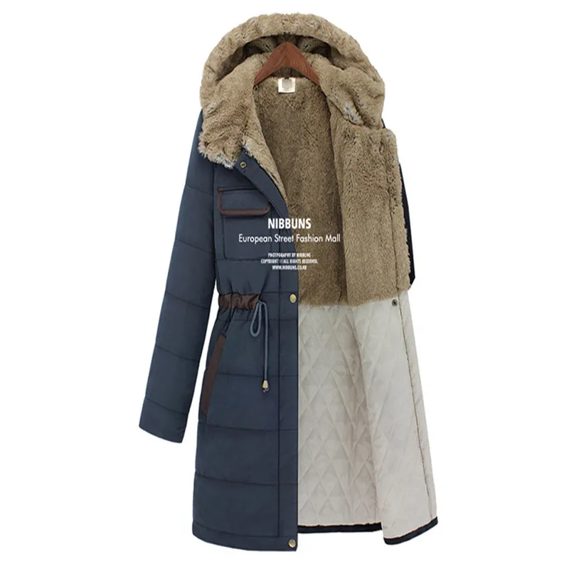 Новое Осеннее зимнее женское пальто размера плюс, модное повседневное тонкое однотонное пальто с капюшоном, толстое MD-Long хлопковое пальто для женщин, большая верхняя одежда