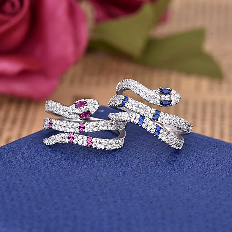

Unique Fashion Simple Trend Blue And Purple Crystal Ring Exaggerated Snake Rings For Women ZK40