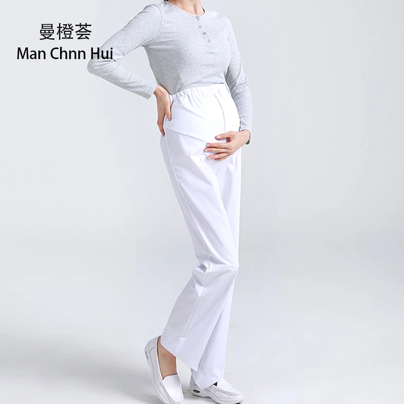 Hospital Summer Nurse Medical Work Pants Women-Maternity Pants Pink White Nurse Elastic Waist