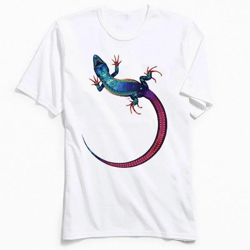 Retro LIZARD .. Colors Spreader Casual Tshirts O Neck 100% Cotton Fabric Men Tops T Shirt Short Sleeve T Shirts Thanksgiving Day LIZARD .. Colors Spreader white