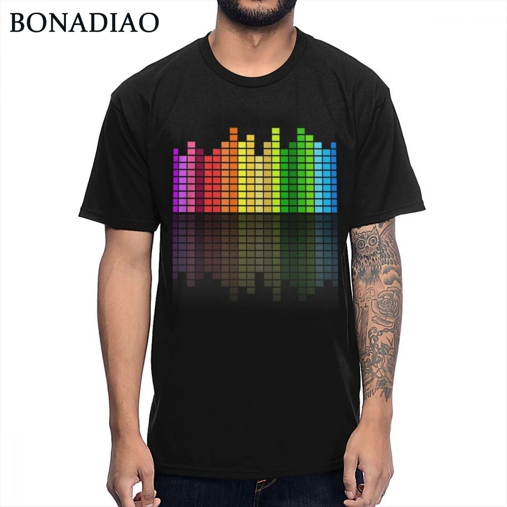 Мужская DJ музыкальная футболка с эквалайзером модная уличная Homme круглым вырезом