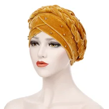 Зимняя бархатная шапка женская бисероплетенная раковая шапка Хемо индийская шляпа мусульманские шляпы Дамский тюрбан Хвостовая шапка Европейская горячая распродажа