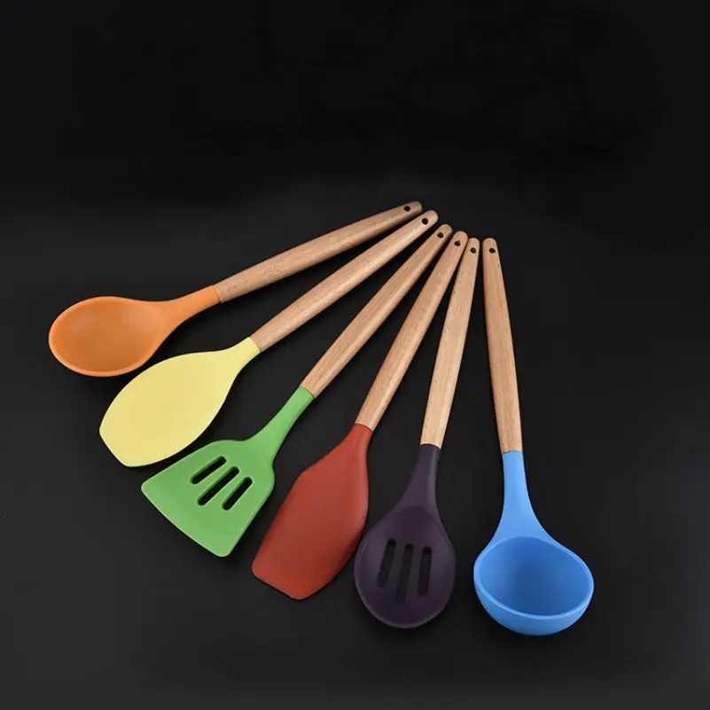 Atekuker 6Pcs Cooking Tools For Kitchen Wood Handle Spoon Spatula Ladle Scraper Kitchen Utensils Set Atekuker 6Pcs Cooking Tools For Kitchen Wood Handle Spoon Spatula Ladle Scraper Kitchen Utensils Set