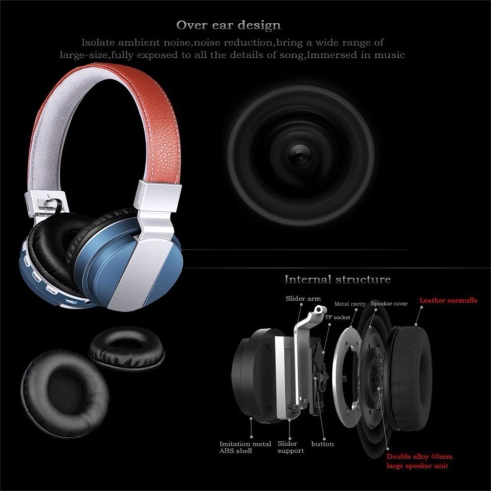 BT008 Bluetooth Headphone Stereo Wireless Bluetooth 4.0 Foldable Metal Headset Portable Earphone Support TF Slot AUX MP3 Player (32)