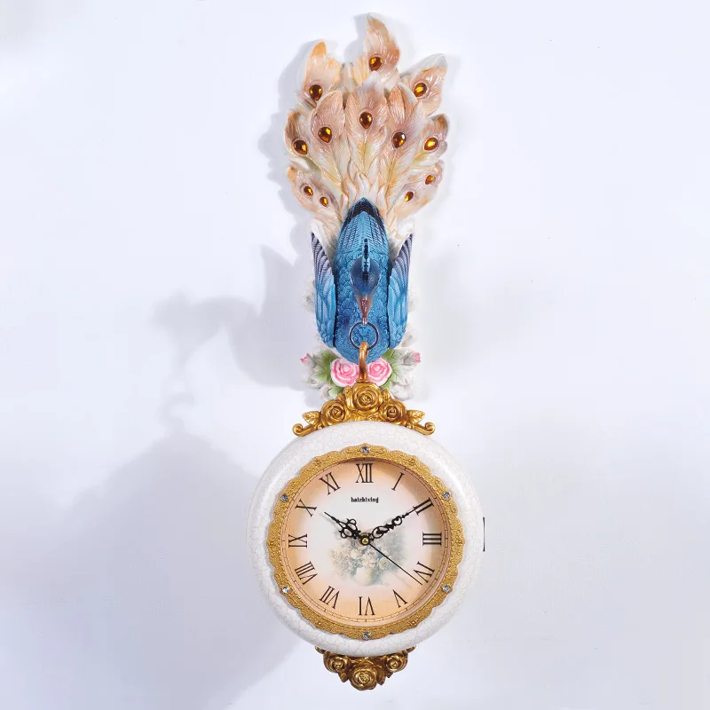 Ультратихие часы Peafowl в европейском стиле, бесшумные Ретро Свадебные украшения для дома, винтажные настенные часы с изображением павлина