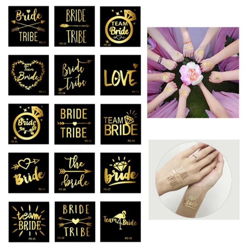 

1Pcs Flash Bride Tribe Temporary Tattoo Sticker Bachelor Party Bridesmaid Wedding Party Body Art Glitter Tattoo Decals