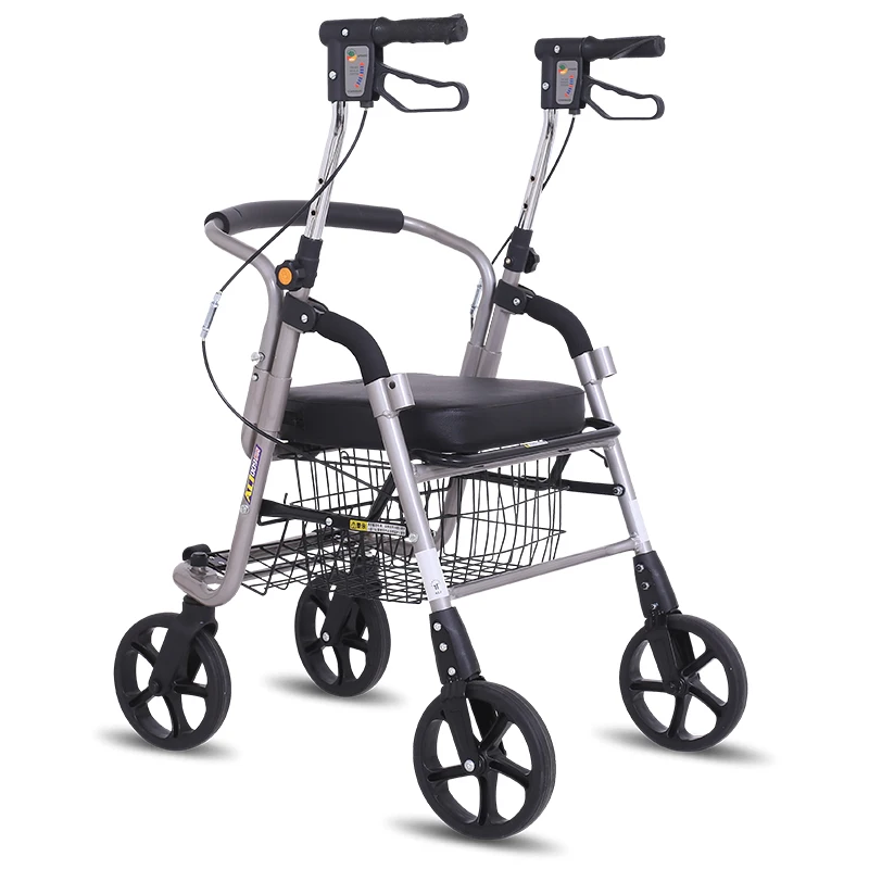 

Old shopping cart trolley can take four-wheel folding old walker aluminum alloy scooter to buy food truck wheelchair