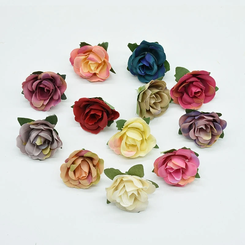 

20pcs MINI Multicolor needlework silk roses flower wall artificial plants christmas decorations for home diy a cap fake flowers