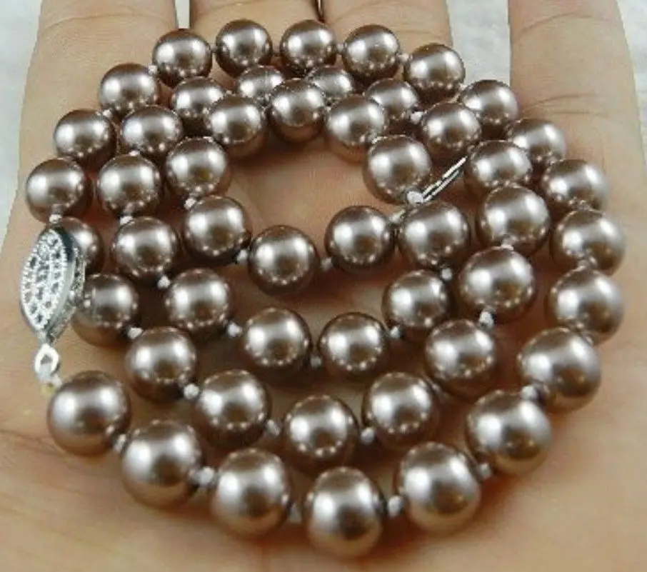 

8mm Silver Champagne South Sea Shell Pearl Necklace 18" AAA style Fine Noble real Natural free shipping