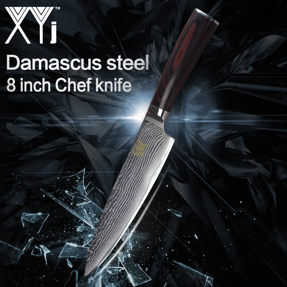 

XYj Kitchen Cooking Knives New Arrival 2018 Damascus Steel Chef Knife Lightweight Effort Color Wood Handle Cooking Accessories