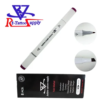 

YILONG 8pcs/lot tattoo dark pink skin marker sterile surgical cosmetic positioning pen Surgical Skin Marker for eyebrow