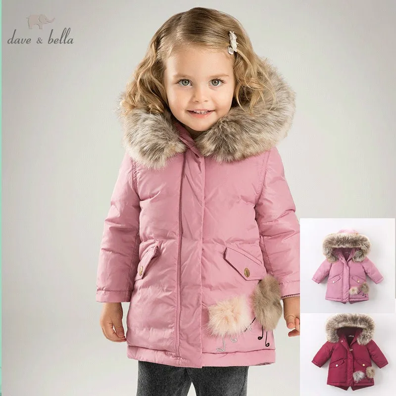  DB6098 dave bella winter baby girls down jacket children 90% white duck down padded coat kids hoode