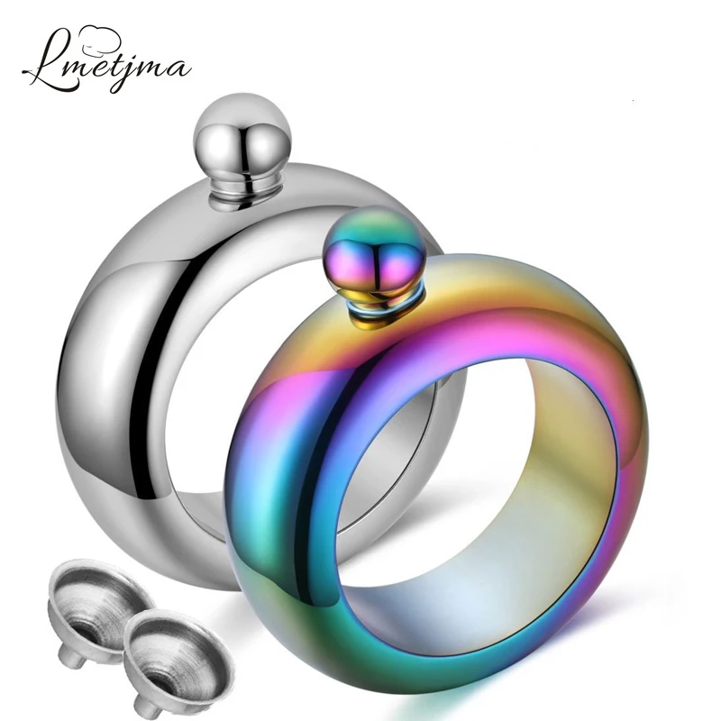 

LMETJMA 3.5oz Rainbow Bracelet Bangle Hip Flask Portable Stainless Steel Hip Flask With Funnel Whiskey Flask Drinkware KC0056