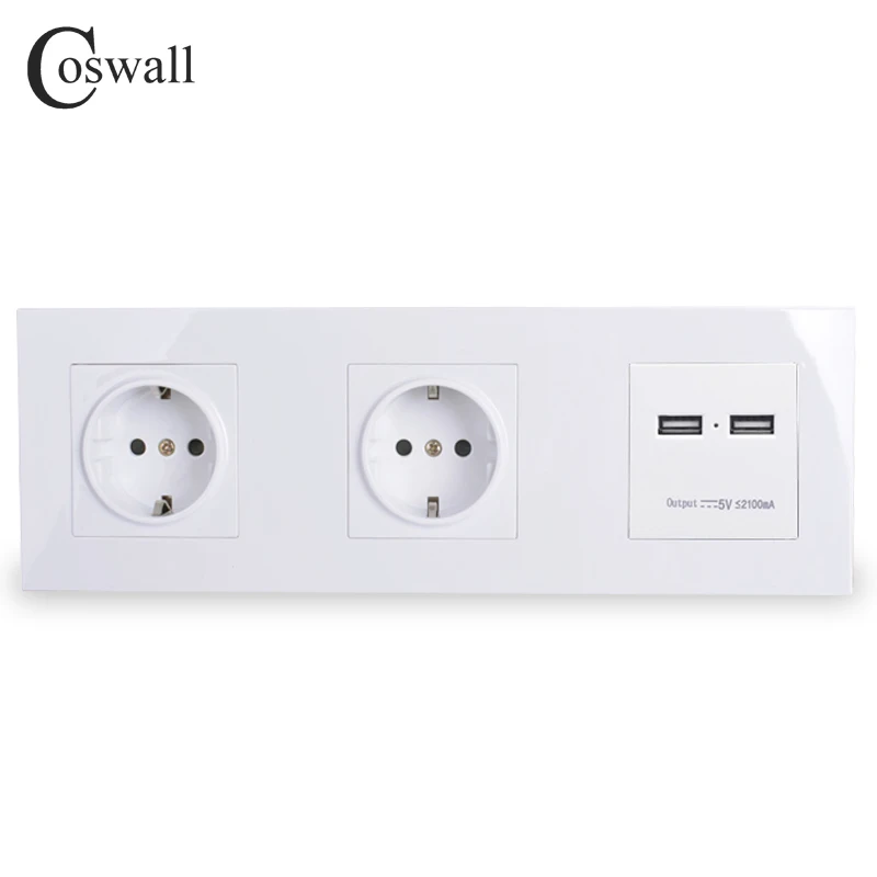 preço COSWALL PC Parede Painel Tomada Dupla 16A Tomada UE Saída Dual USB Porto De Carregamento Inteligente 5 v 2A