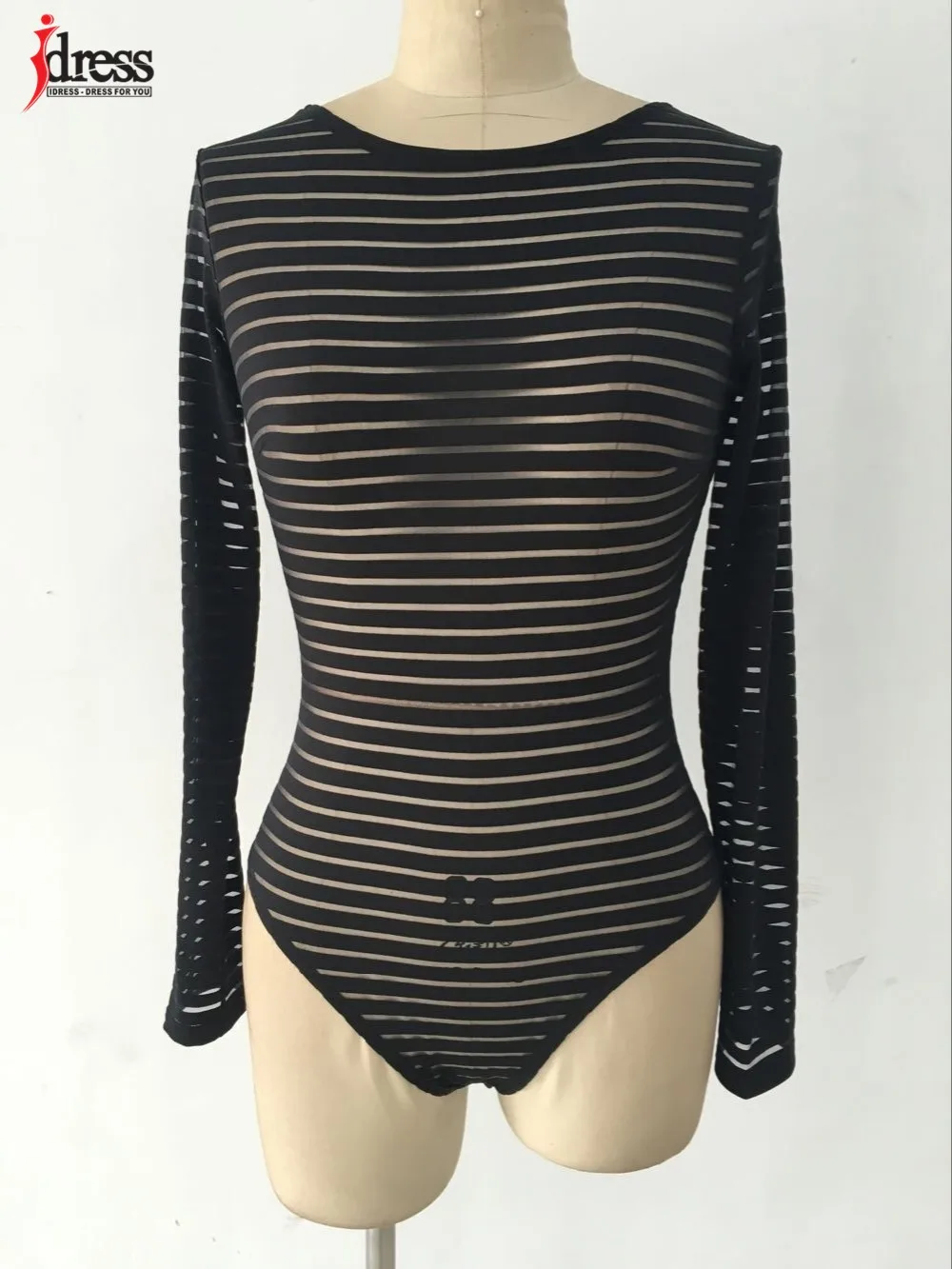 IDress 2016 New Women Sexy Bodysuit Pink White Black Long Sleeve Bodysuit Sheer Mesh Lace Bodysuit for Women Rompers Bodycon Jumpsuit (2)