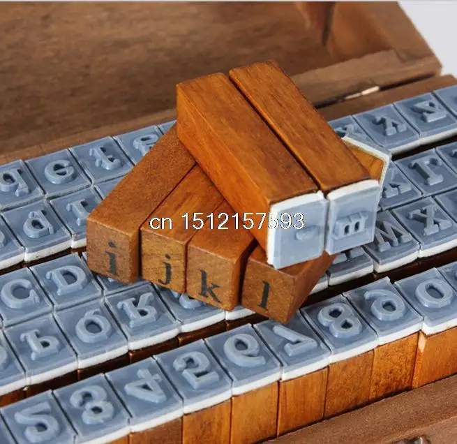 

70pcs/set Vintage DIY Multi Purpose Regular Script Number Lowercase Alphabet Letter Decoration Wood Rubber Stamps Set Wooden Box