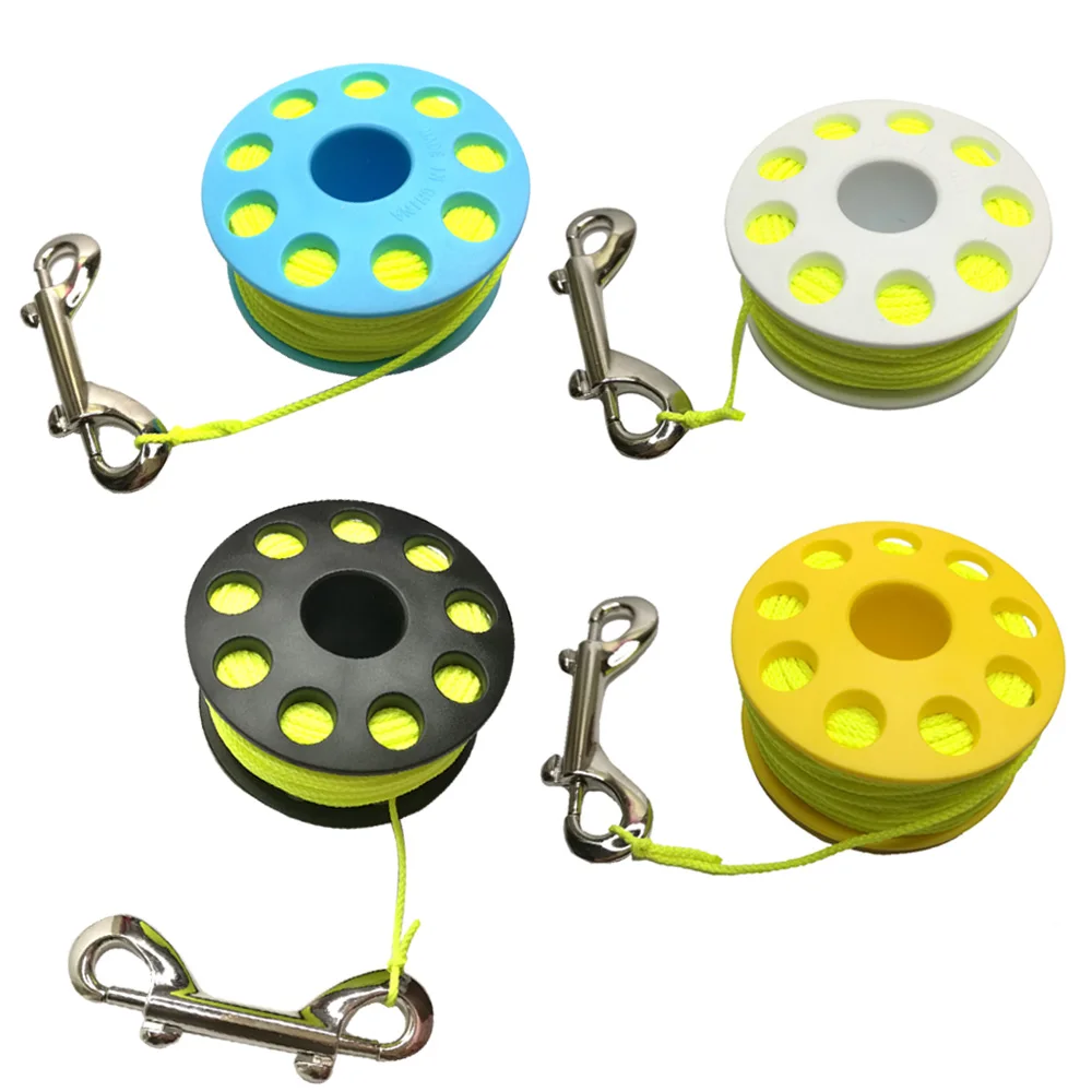Carretel com Latão Carretel de Linha Mergulho Caverna Dedo Double Ended Clip Snap Naufrágio Guia 30 m