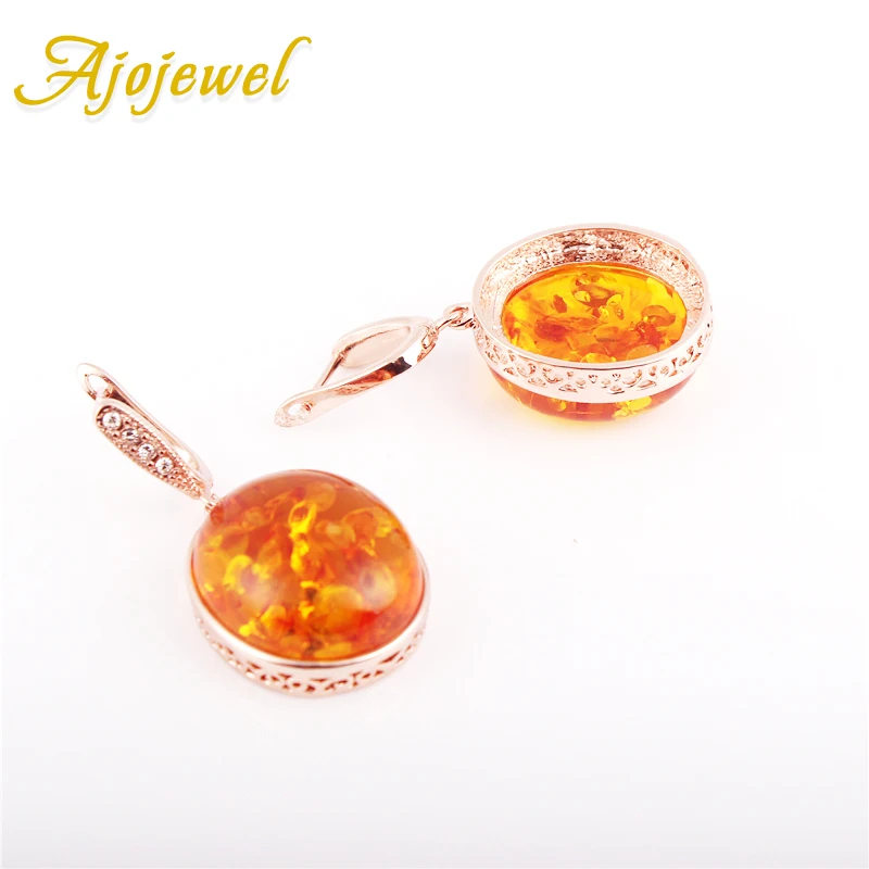 Ajojewel круглый камень смолы для женщин комплект ювелирных изделий красивый оранжевый ожерелье и серьги сочетаются с подарочной коробкой