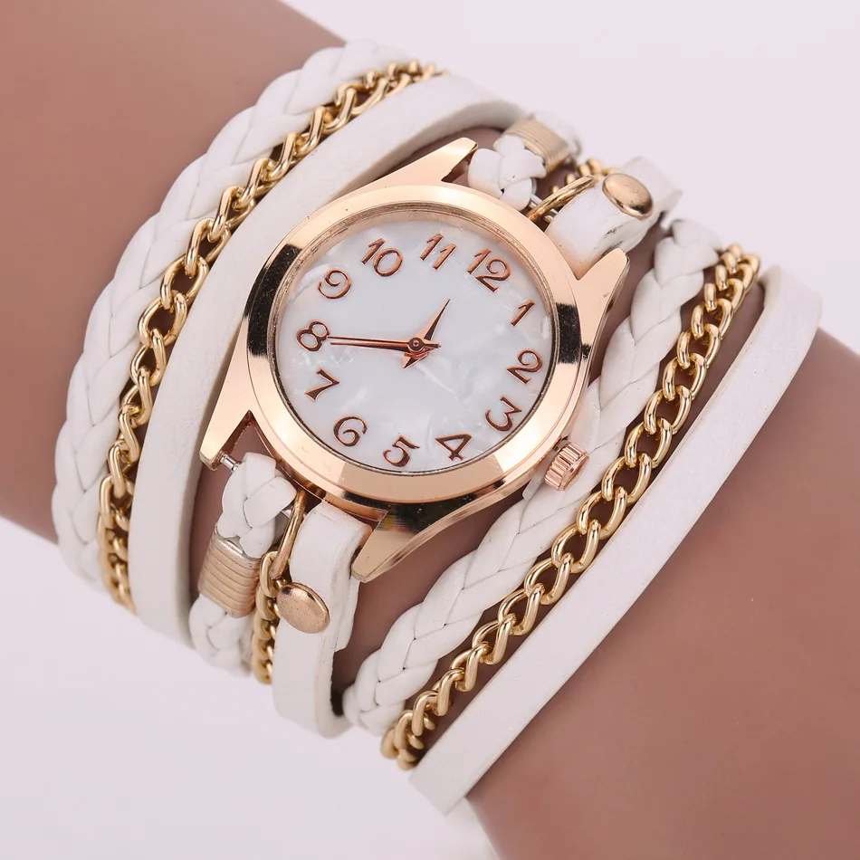 Low Cost Rhinestone Bracelet Wristwatch Women Quartz Casual Fashion Relogio PU Wrap Strap Braided 76EVlO5w