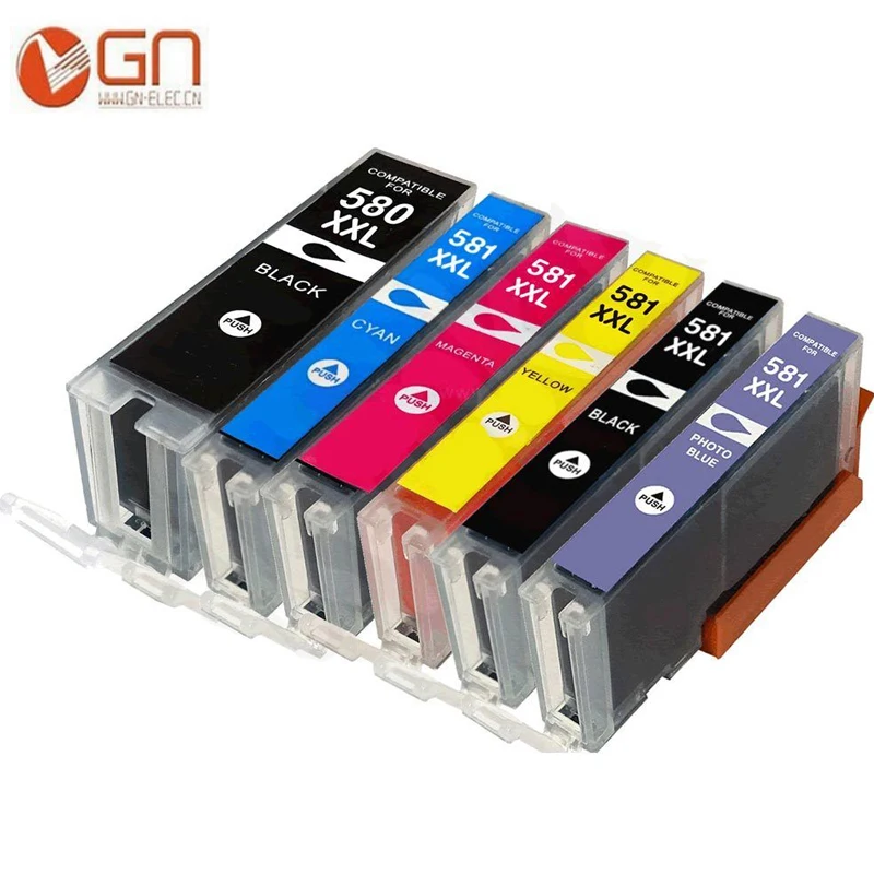 

GN 6pk Compatible PGI-580 CLI-581 PGI 580 CLI 581 XXL BK/C/M/Y/PB ink cartridge for CANON TR7550 TR8550 TS6150 TS6151 printer