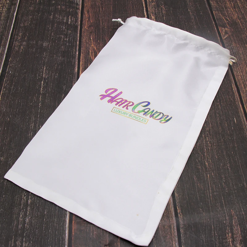 

100pcs/set Customized Brand Name Logo Printed Polyester Satin Bags Hair Extensions Drawstring Bags Hair Packaging Bags 18x30cm