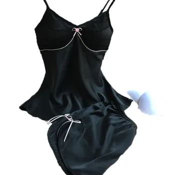 

2017 pajamas sets summer style Sleep set Women's Deep V-neck Sexy Spaghetti Strap Shorts Sleepwear silk homewear Pyjama Femme