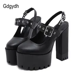 Gdgydh/пикантные женские туфли-лодочки с заклепками на платформе и высоком каблуке из мягкой кожи, женская обувь с ремешком на пятке на