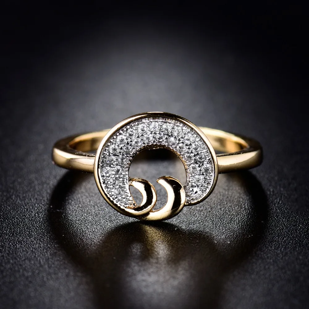 

XIAGAO Women Rings Wholesale Hollow Design Double Moon Clear Princess-cut Cubic Zircon With Gift Box R267