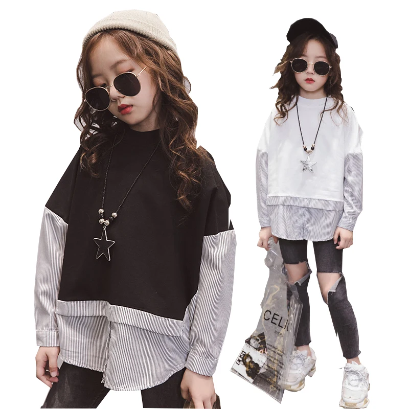 

Girls T Shirt Autumn Long Sleeve Striped Sweatshirt for Teenage Girls Tops Patchwork Kids Outfits Children Clothes 8 10 12 Years