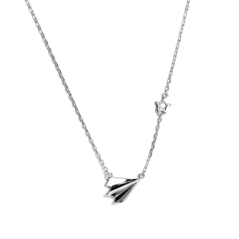 

Close To Me Real S925 Silver Zircon Pendant Necklace Paper Plane Pendant for Women Simple Fine Jewelry Women'Gift