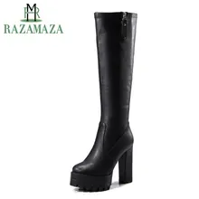ZALAVOR/размеры 32-42, женские сапоги до колена сапоги на молнии на платформе и высоком каблуке Женская обувь на толстом меху сапоги на холодную зиму пикантная женская обувь