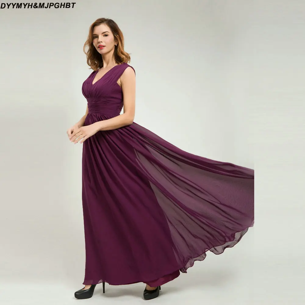 Glamours Chiffon Bridesmaid Dresses V Neck Tie Back Pleat Top Purple ...