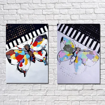 

High Quality Butterfly and piano Oil Paintings on Canvas 2pcs/set home Decoration Oil Wall Art Paints in Hotel Office Home Decor