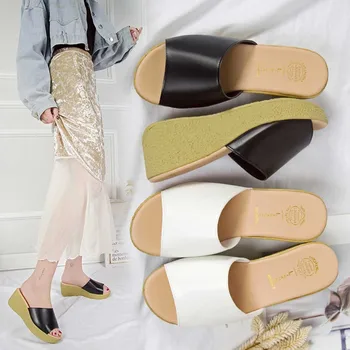 

Elegant Fashion Women Summer Platform Slides Casual Wedge Peep Toe Beach Slippers Slip On Sandals De Mujer Footwear