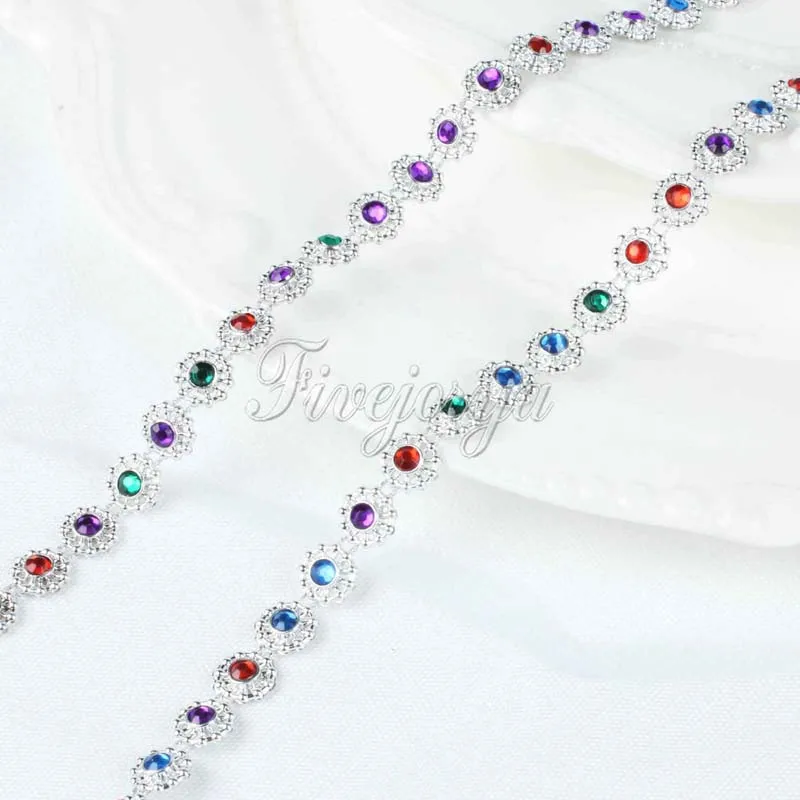 

1Yard Single Row Colorful Diamond Mesh 1 Row Crystal Sewing Rhinestone Ribbon Trim for Wedding Party Decorations DIY Gift Wrap