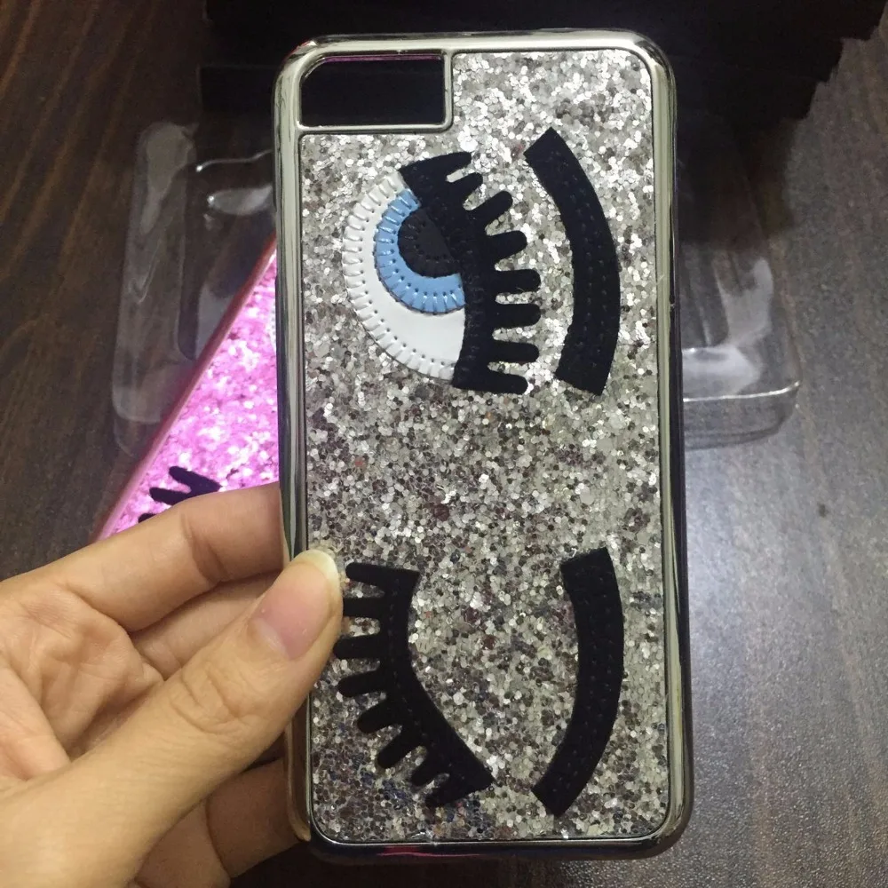 Aoweziic Fashion Bling Glitter powder Bling 3D big eye eyelashes Plating back Cover phone Cases For iPhoneX XS 7 8 5s SE 6S Plus