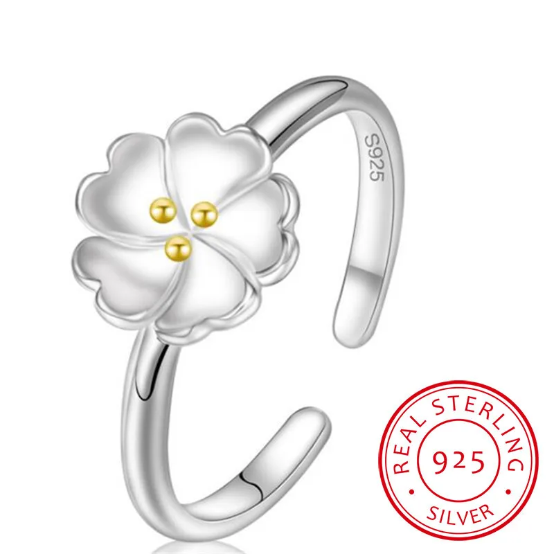 

Free Shipping Fine Jewelry Real 925 Sterling Silver Ring Sakura Adjustable Flower Ring For Women Gift Jewelry 1pcs Wholesale